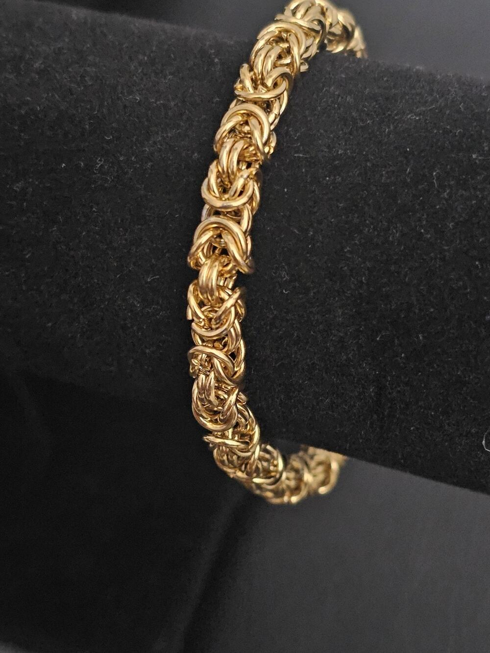8in. Gold Plated stainless steel-6mm Byzantine weave link Bracelet